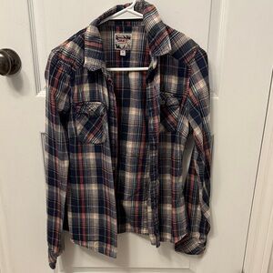 TNA Navy and Red Plaid Button-Down Shirt